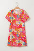 Charming Floral All Over Print Bubble Short Sleeve Summer Day Dress